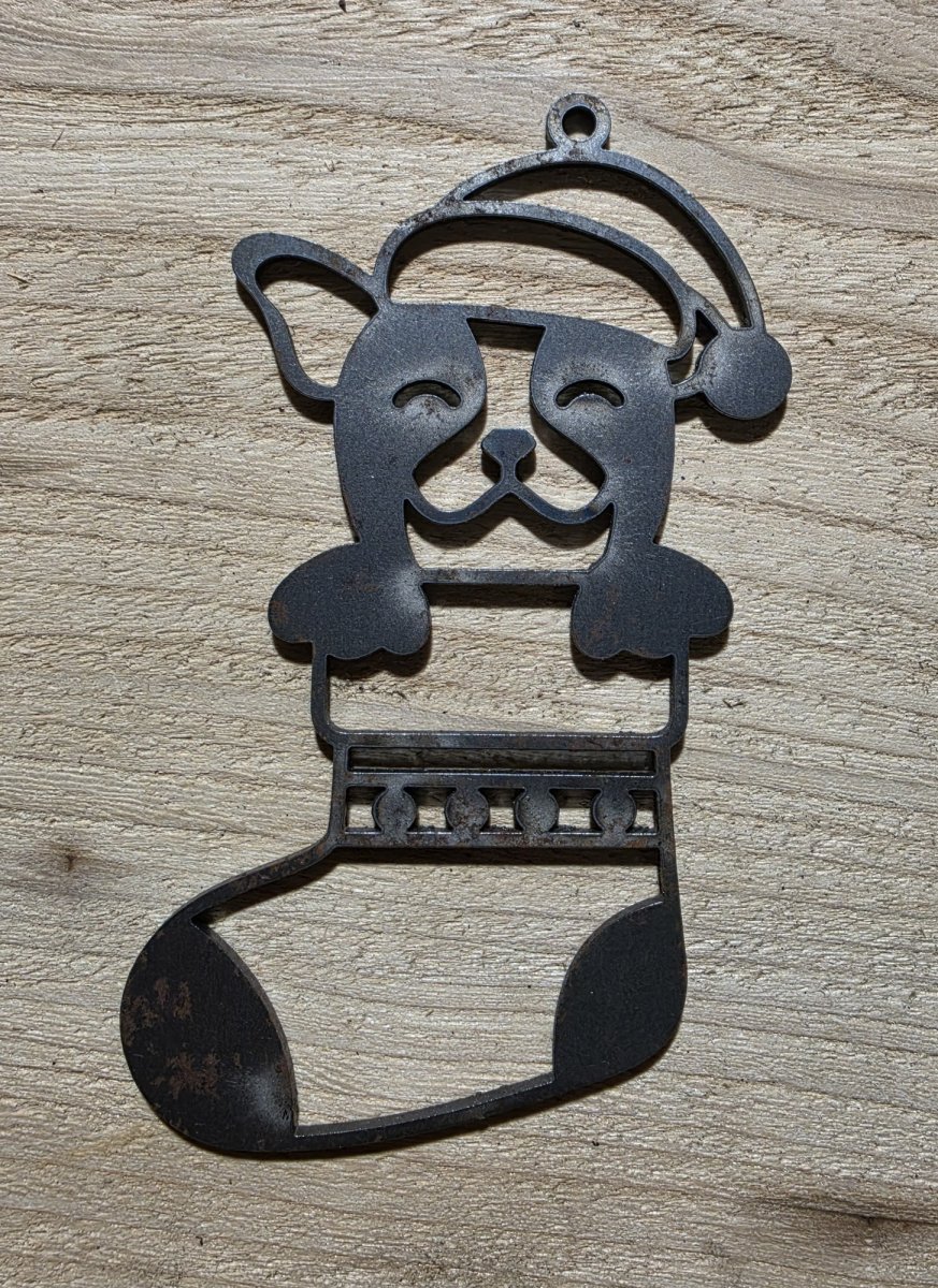 Puppy in Stocking Metal Christmas Ornament